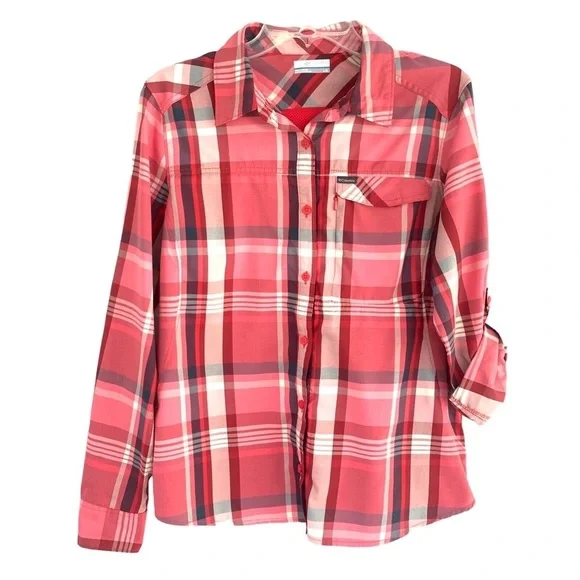 COLUMBIA Wm's L Omni-Shade Nylon Shirt Quick Dry Vented Fish Hike Camp Outdoors - Picture 1 of 12